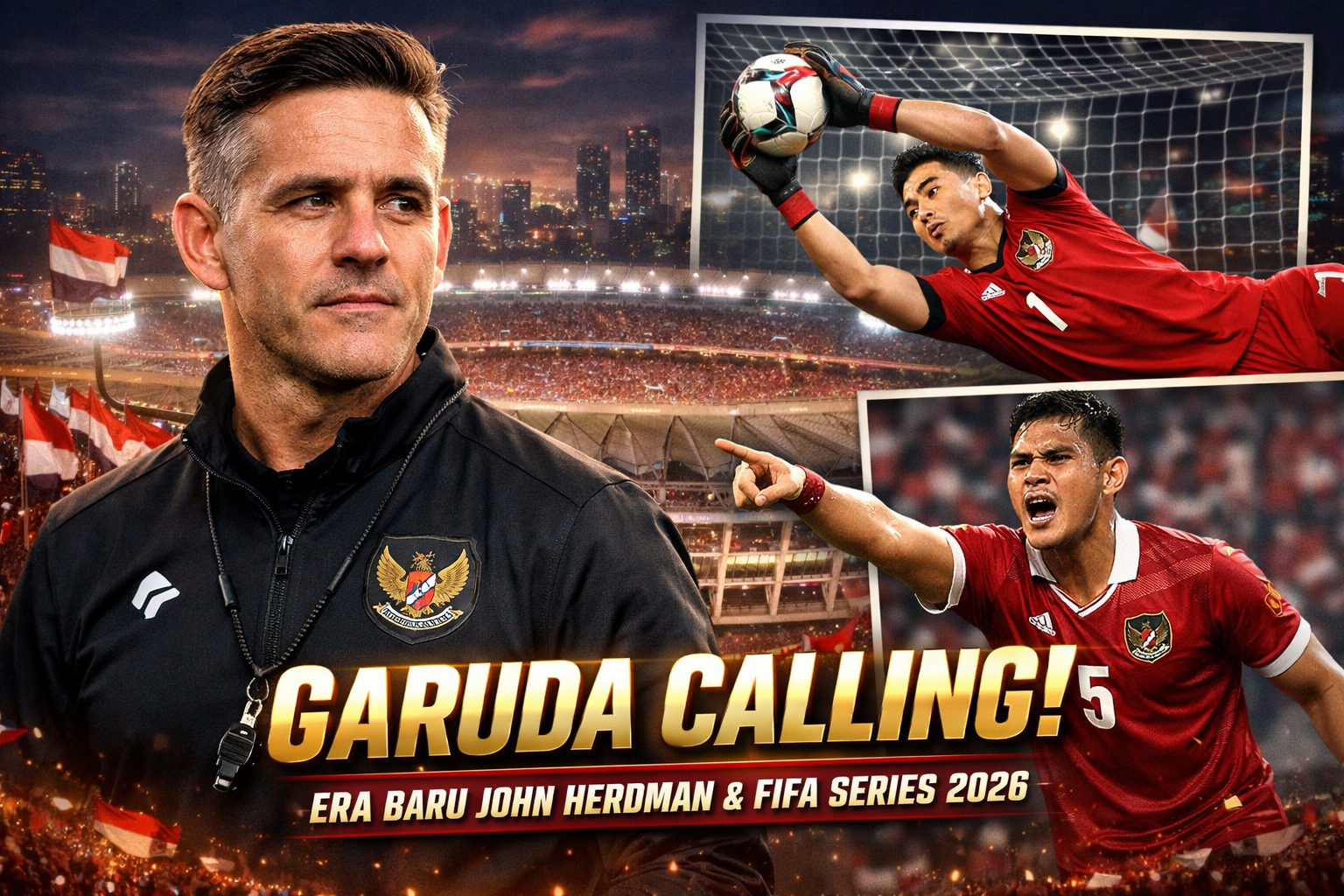 Pelatih baru Timnas Indonesia, John Herdman, resmi merilis daftar pemain "Garuda Calling" perdana untuk ajang FIFA Series 2026. (Ilustrasi: Redaksi Berita Raya)