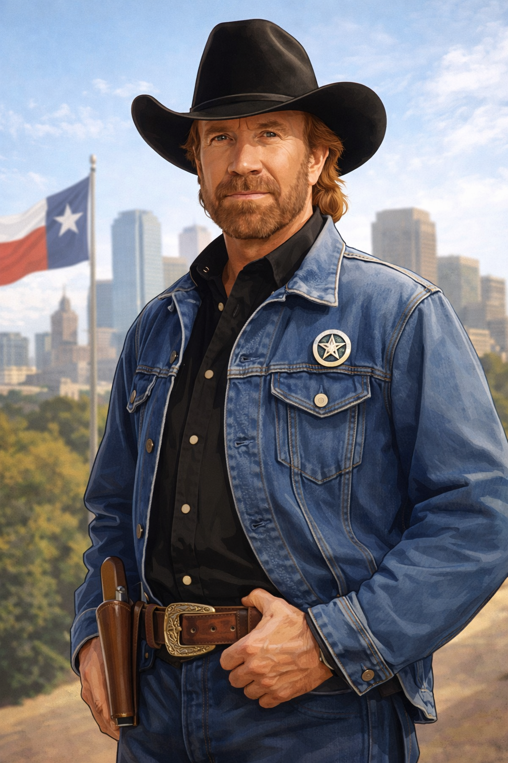 Chuck Norris Meninggal Dunia di Usia 86 Tahun 1 Ilustrasi sosok Chuck Norris dalam karakter serial Walker, Texas Ranger. Ilustrasi: Beritaraya.id