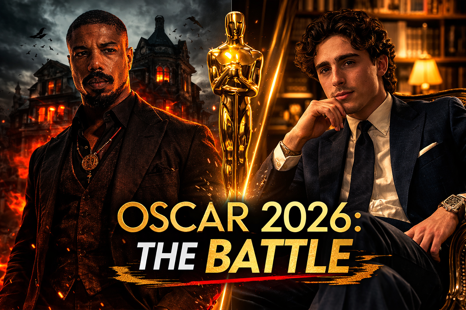 Film Horor Pecahkan Rekor Oscar! 'Sinners' Borong 16 Nominasi, Siap Cetak Sejarah? 1 Rivalitas panas Michael B. Jordan dalam film horor "Sinners" dan Timothée Chalamet dalam "Marty Supreme" menjadi sorotan utama jelang malam penganugerahan Oscar 2026. (Foto: BeritaRaya Digital Art)