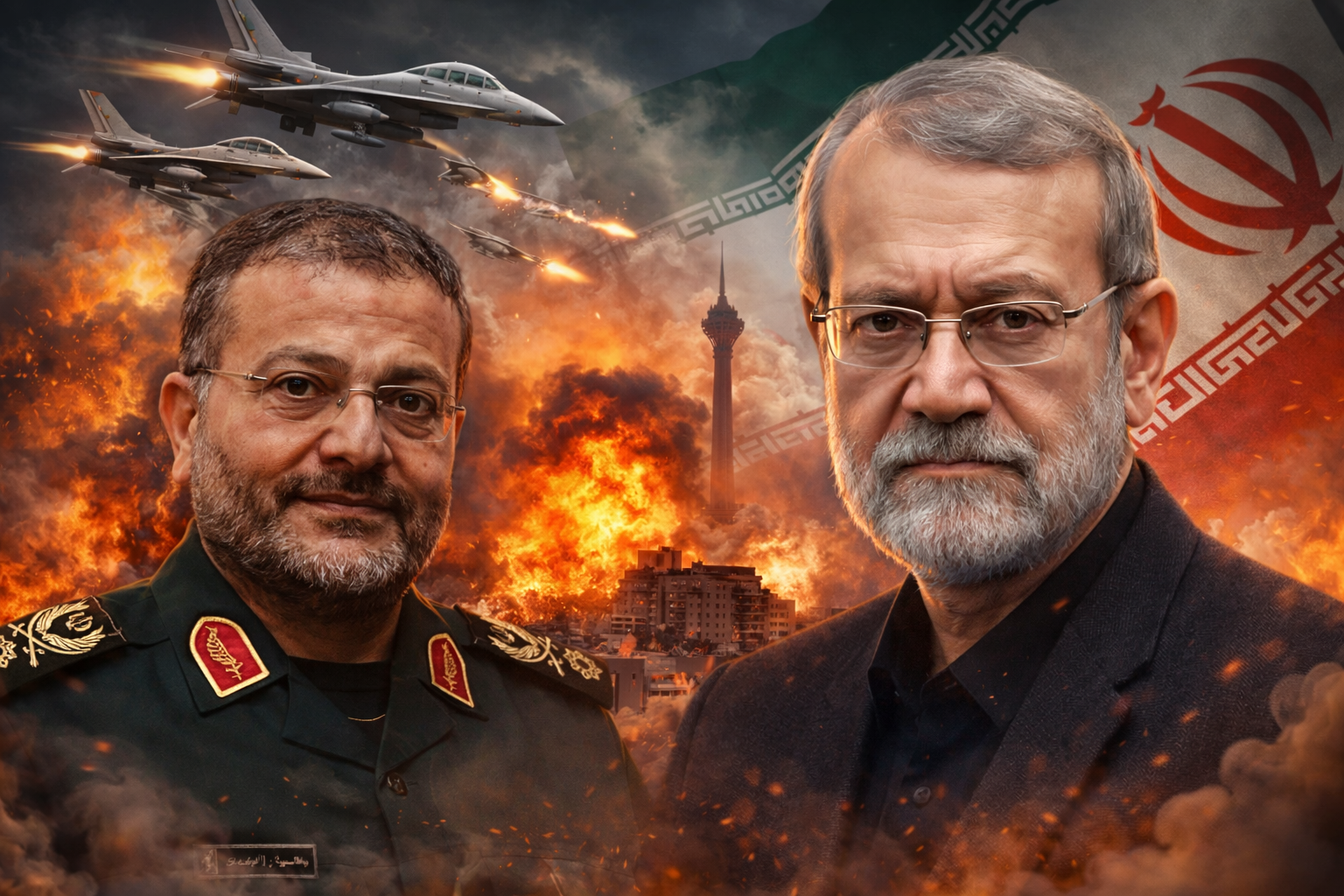 Ilustrasi Ali Larijani dan Gholamreza Soleimani. Photo : Ilustrasi