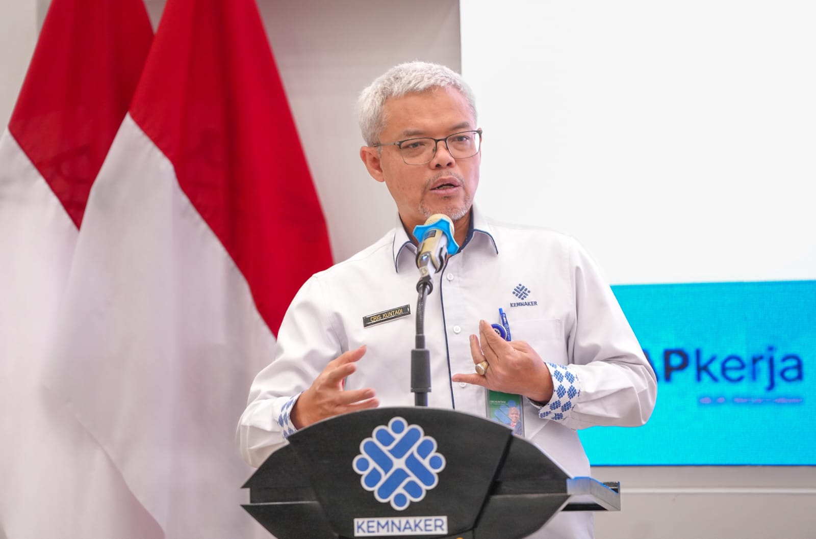 Sekretaris Jenderal Kemnaker Cris Kuntadi menyampaikan modernisasi pelatihan pejabat fungsional ketenagakerjaan. Photo : Dok. Kemnaker